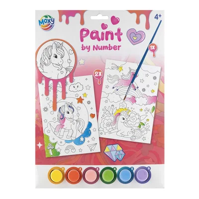 Moxy Paint by Numbers Unicorn, 2xA4, with brush and 6 paints