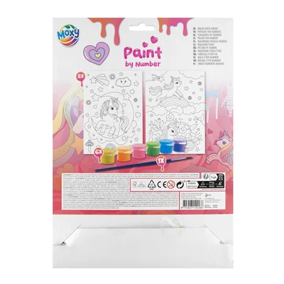 Moxy Paint by Numbers Unicorn, 2xA4, with brush and 6 paints