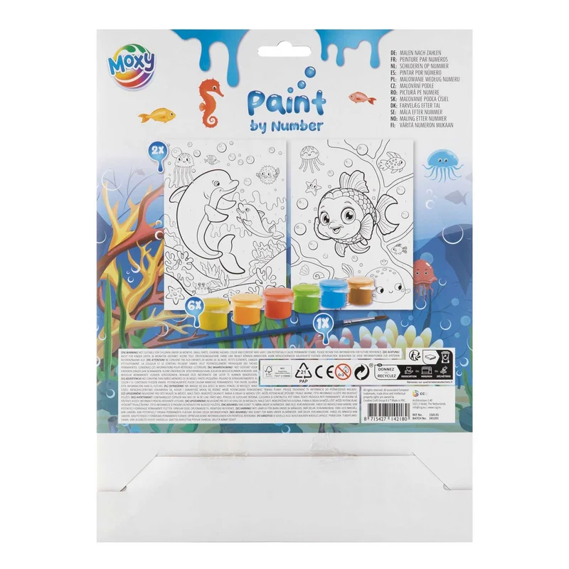 Moxy Paint by numbers Underwater World, 2xA4, with brush and 6 paints