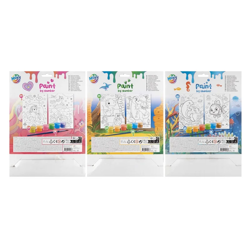 Moxy Paint by Numbers, 2xA4, with brush and 6 paints, assorted, 48 pcs