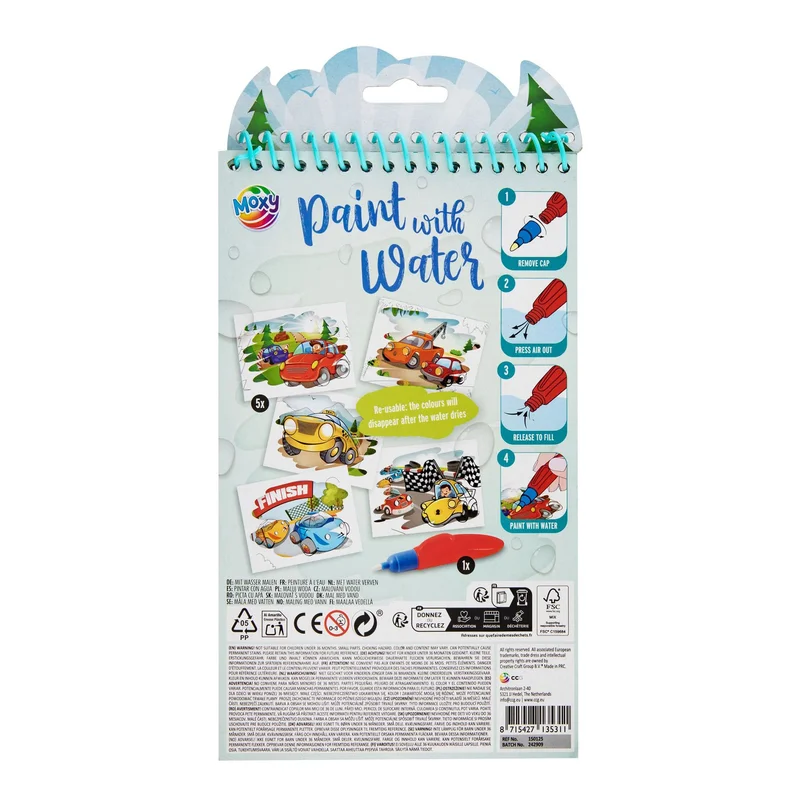 Moxy Water-Drawing Set Cars, with pen