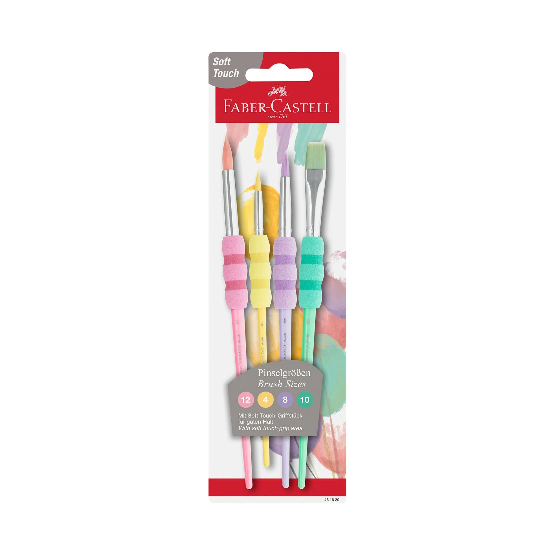 Faber-Castell Paintbrushes No.12, 4, 8 round and 10 flat, pastel