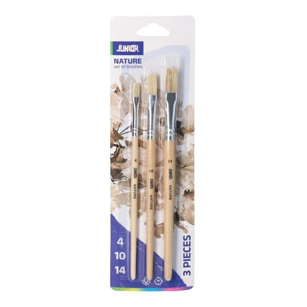 Junior Nature Paint Brush Set, flat, No. 4, 10 and 14, 3 pcs
