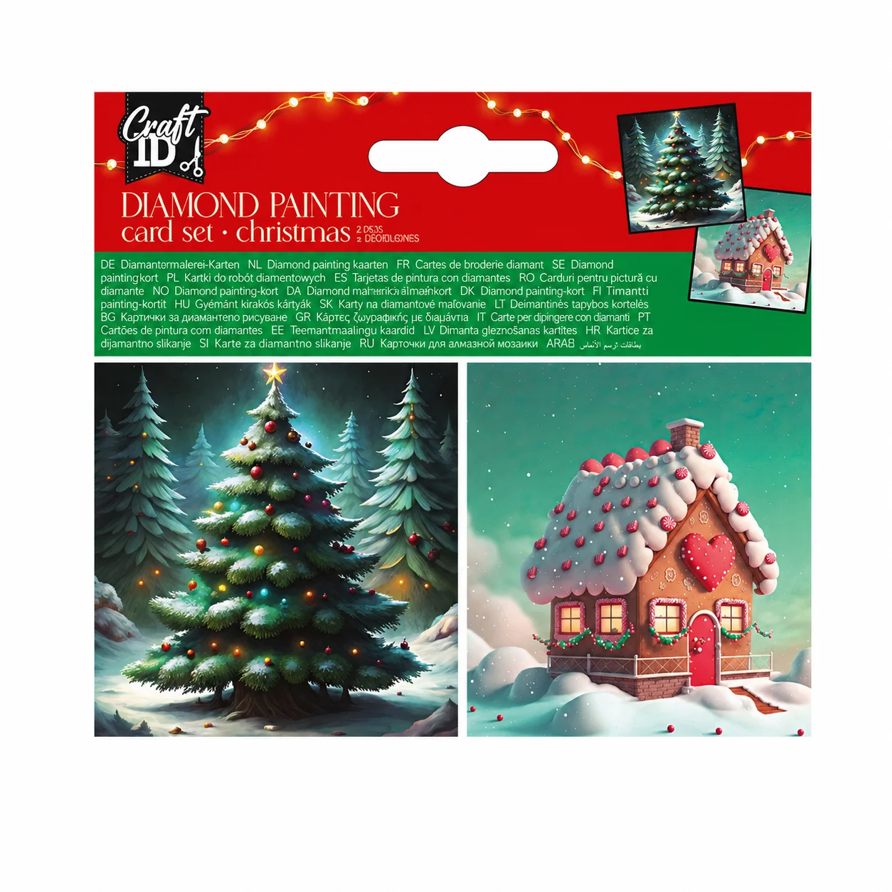 CRAFT ID BEAD ART CARDS 2 PCS CHRISTMAS TREE/HOUSE