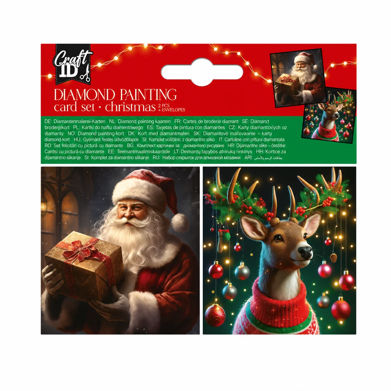 CRAFT ID BEAD ART CARDS 2 PCS SANTA CLAUS/REINDEER