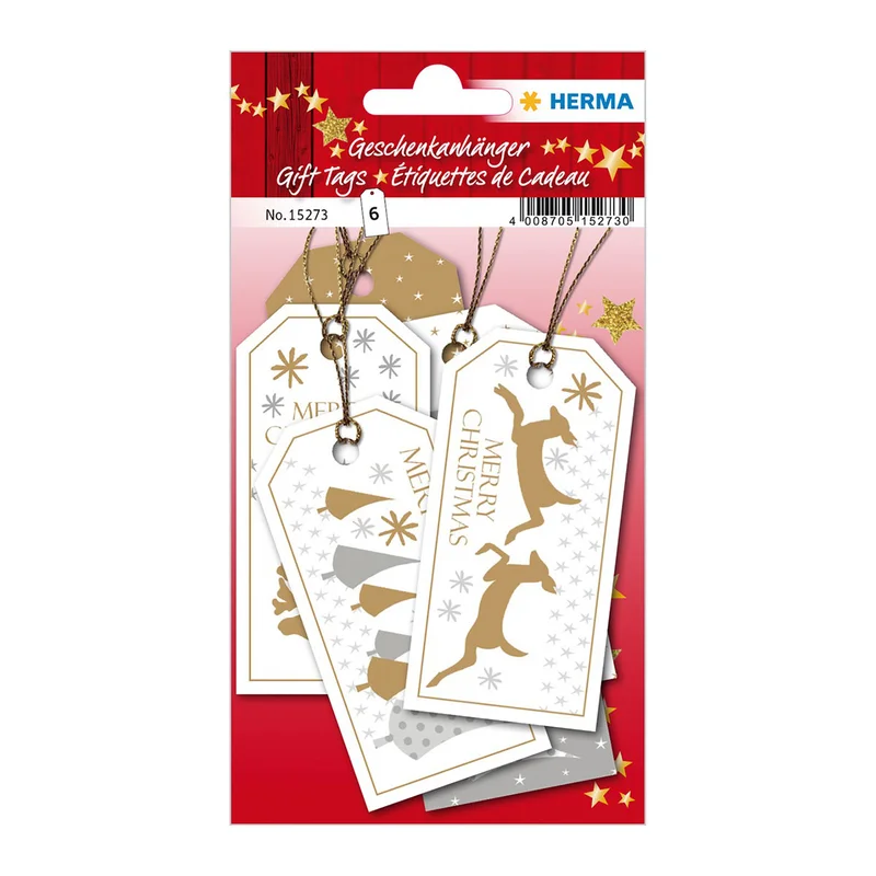 Herma Етикети за подаръци Merry Christmas, бели, 6 броя