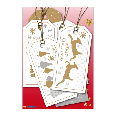 Herma Етикети за подаръци Merry Christmas, бели, 6 броя