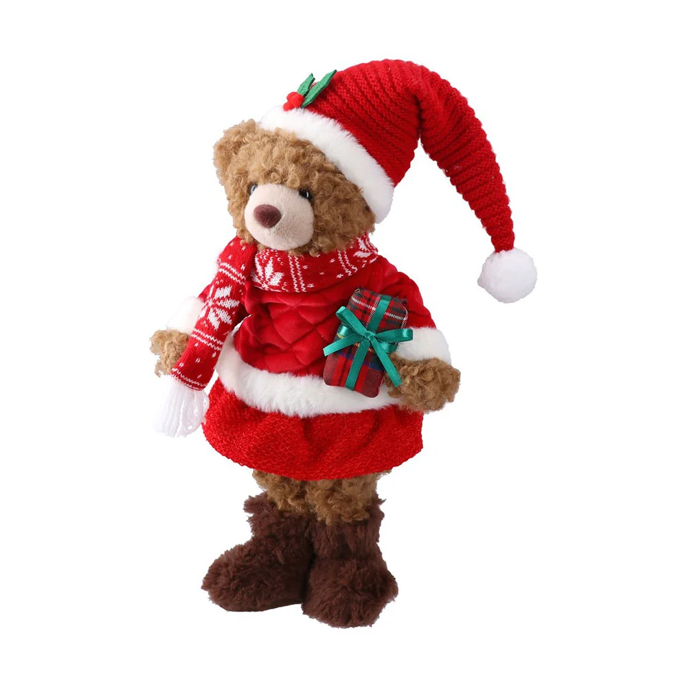 Мече с подарък за декорация Festa Winter Coco, коледно, 40 cm, червено