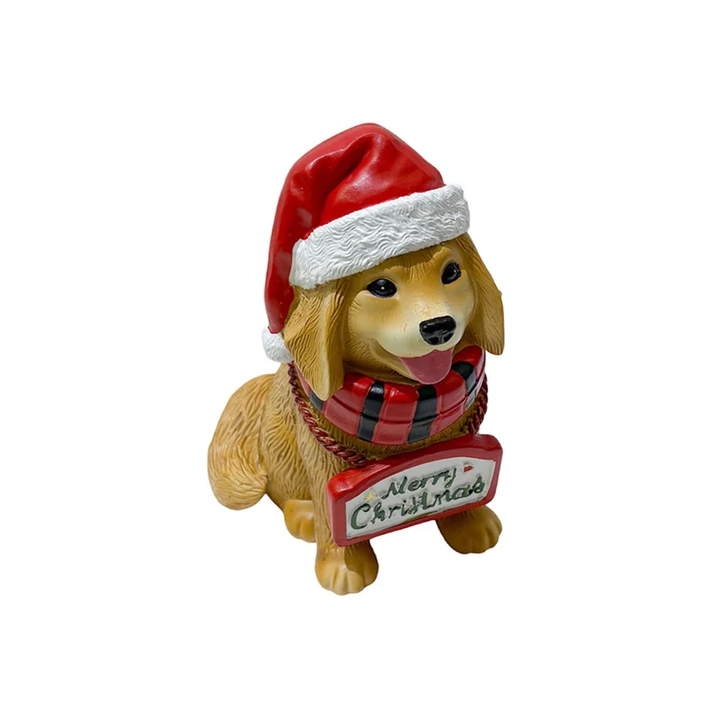 Фигурка Куче с коледна шапка Festa, керамична, кафява