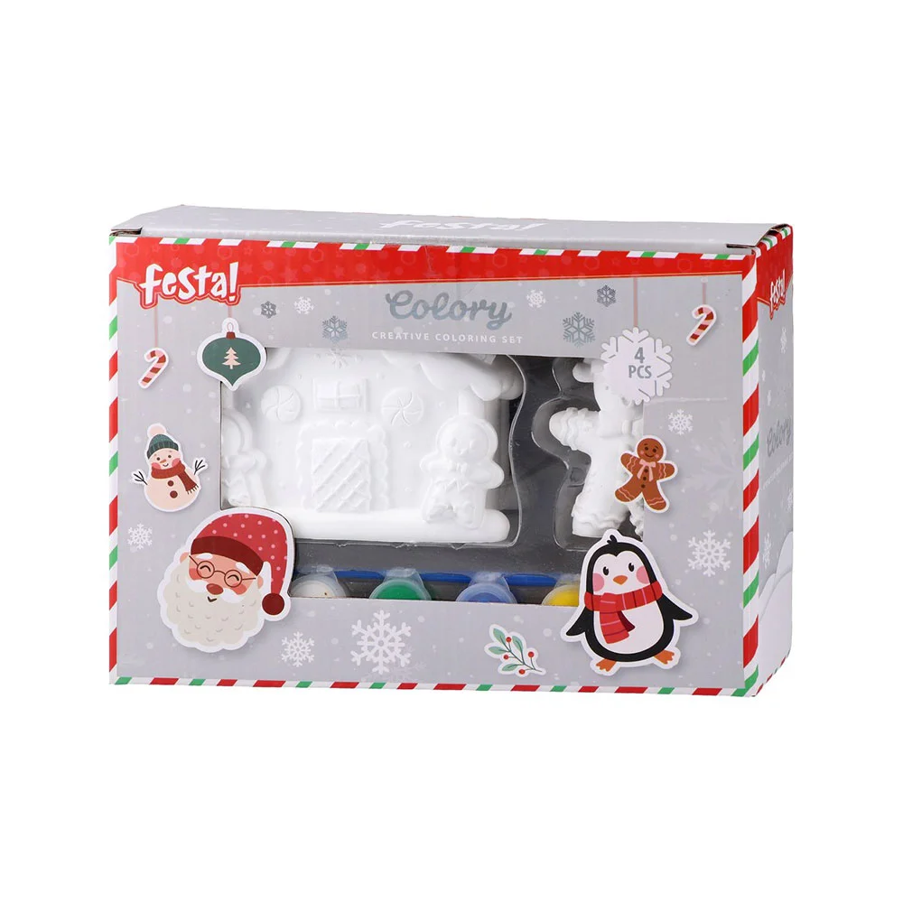 Фигурки за оцветяване Festa, коледни, 2 броя, с включени четка и бои