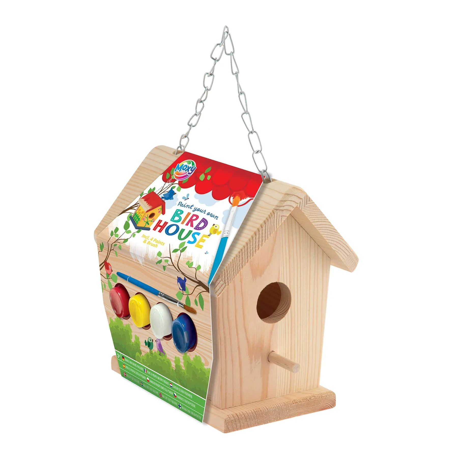 Moxy Birdhouse, mini, wooden, with brush and 4 paints included