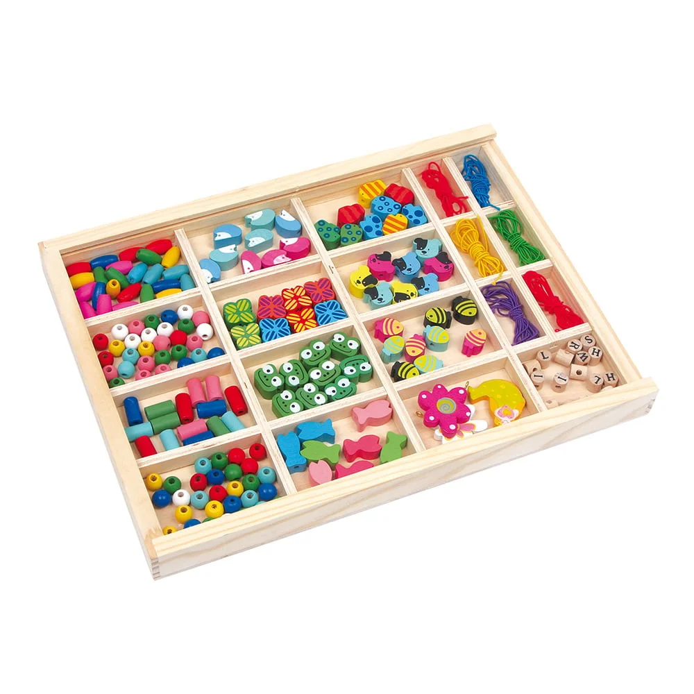 Small Foot Beads for threading, in wooden box