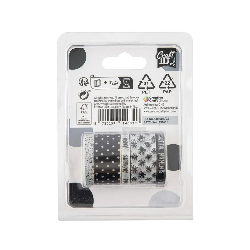 Craft ID Decorative tape, 3 m, 3 pcs, black-white