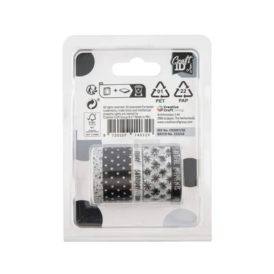 Craft ID Decorative tape, 3 m, 3 pcs, black-white