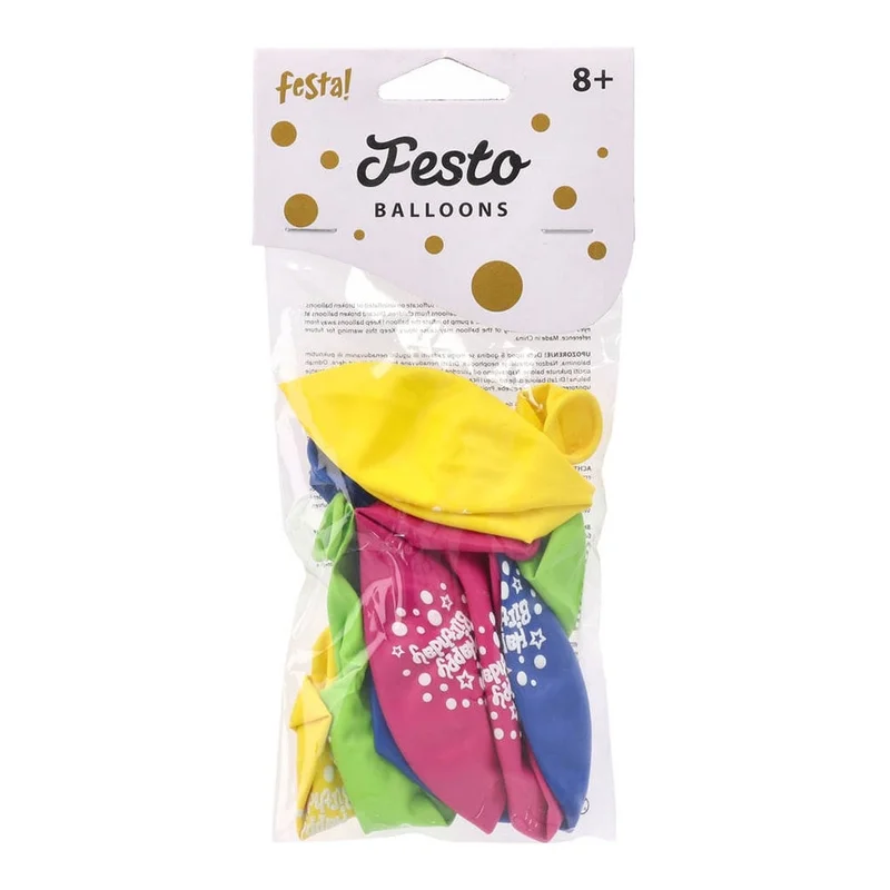 Festa Balloons, “Happy Birthday” print, 8 pcs