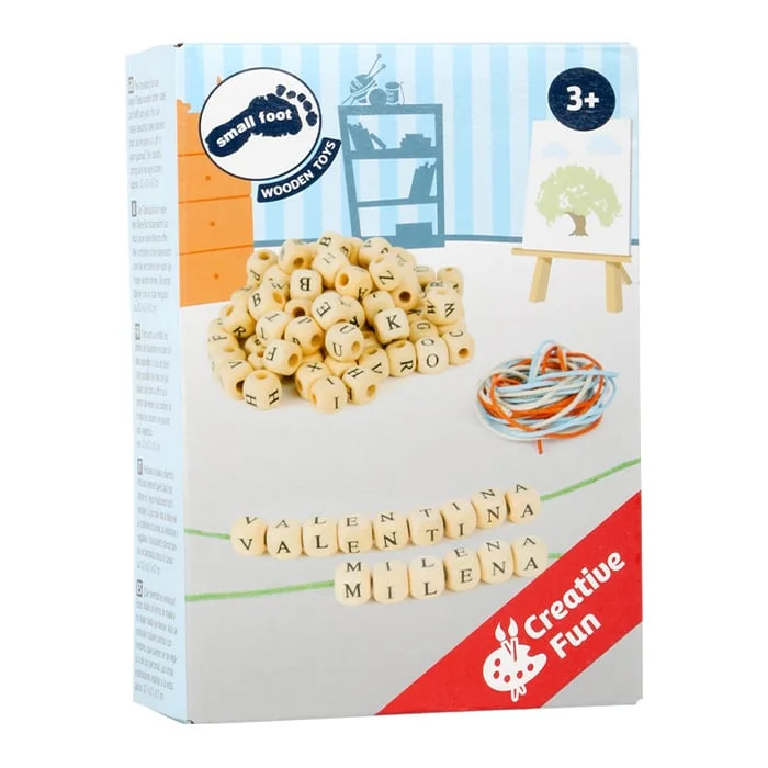 Small Foot Beads for Threading, with Letters, Wooden, 0.7 x 0.7 cm, 300 pcs