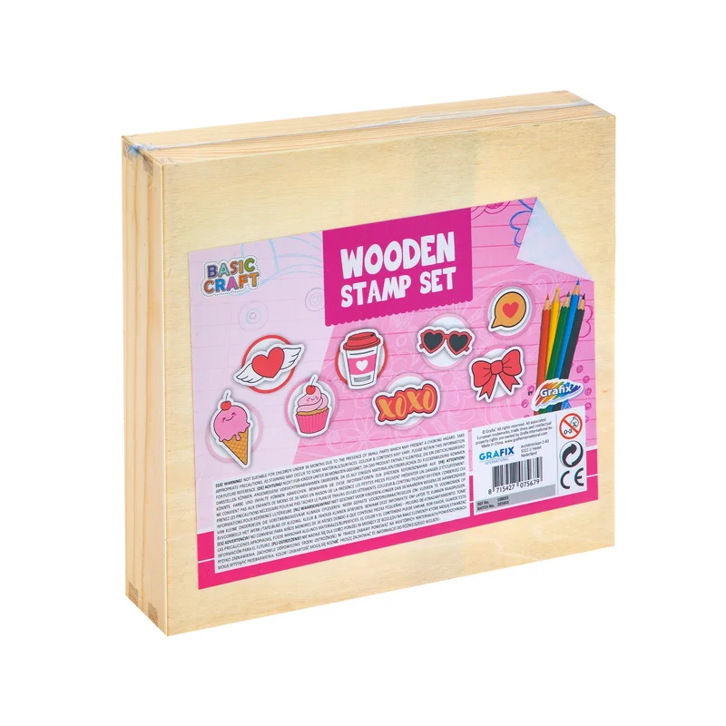 Moxy Set of wooden stamps and colored pencils, in box, pink