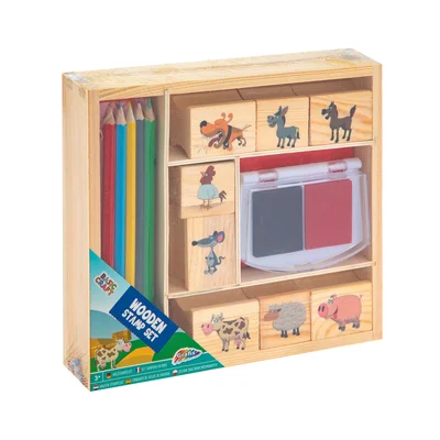 Moxy Wooden stamps & colour pencils set, in box, blue