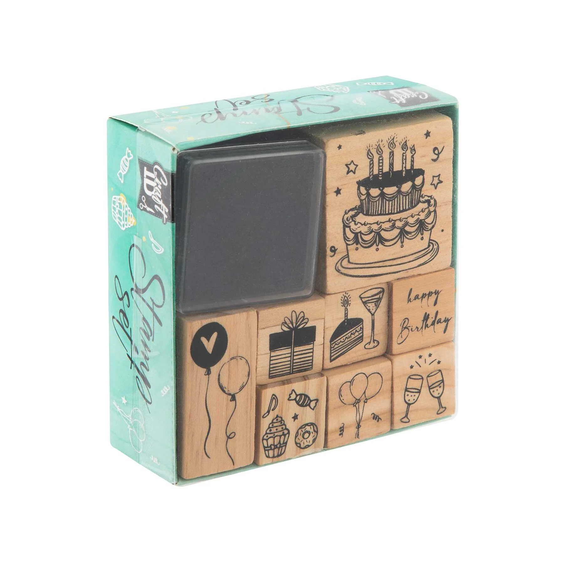 Craft ID Stamp Set Birthday, with Ink Pad, 8 pcs