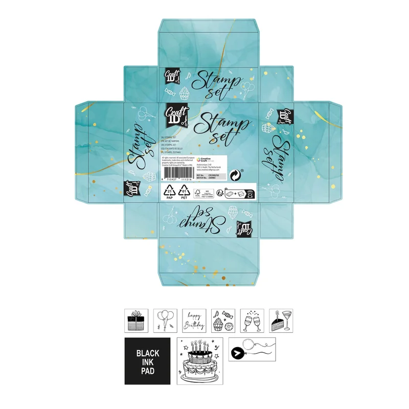 Craft ID Stamp Set Birthday, with Ink Pad, 8 pcs