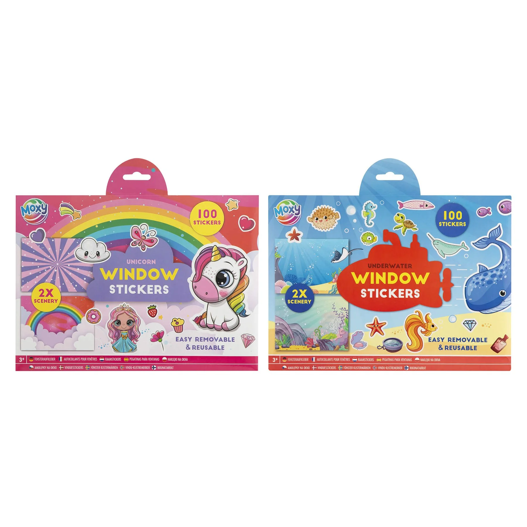 Moxy Window Stickers, over 100 pieces, assorted, pack of 48