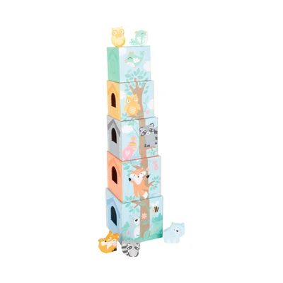 Small Foot Stacking Cubes, wooden, in pastel colors