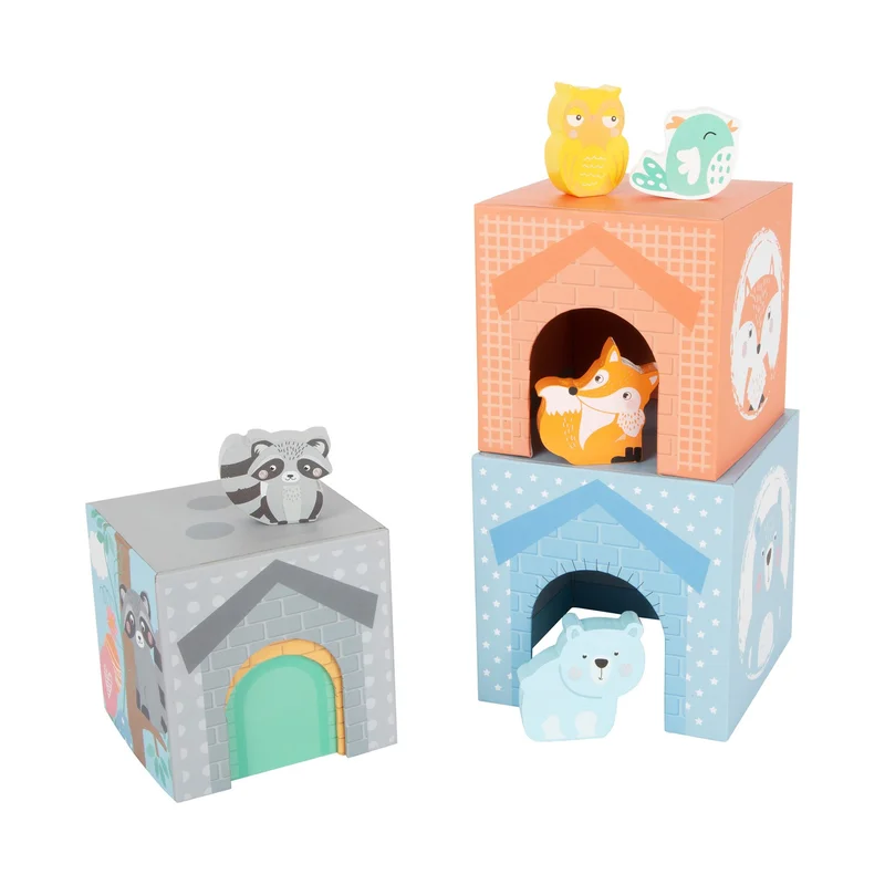 Small Foot Stacking Cubes, wooden, in pastel colors