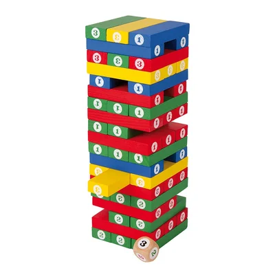 Small Foot Game Jenga, colourful, with numbers, 58 pcs