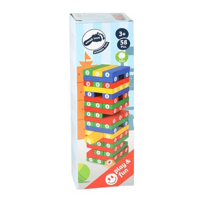 Small Foot Game Jenga, colourful, with numbers, 58 pcs