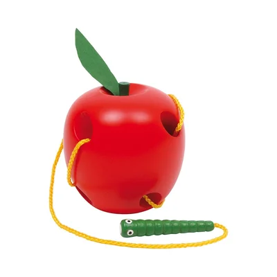 Small Foot Threading apple and worm, wooden