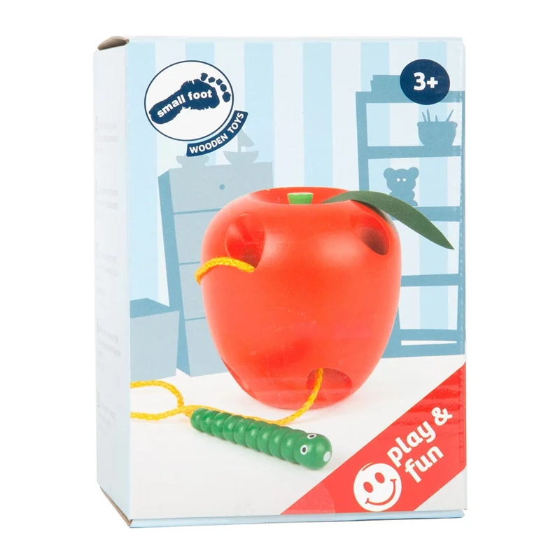 Small Foot Threading apple and worm, wooden