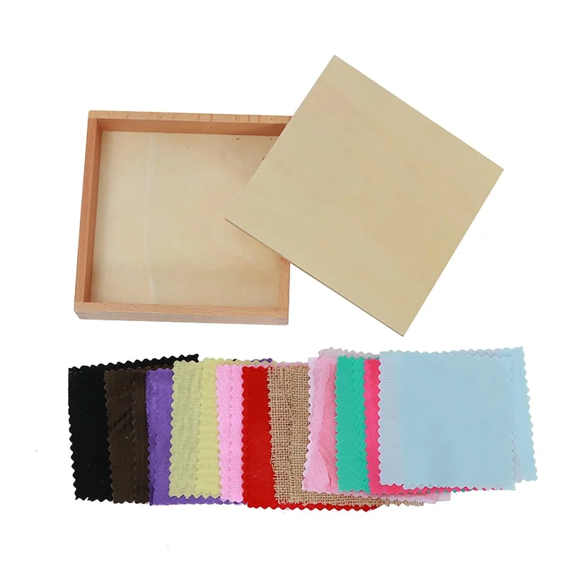 Box with various textile fabrics