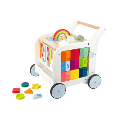 Small Foot Walker - Didactic Cube, on wheels, wooden, 42 x 39 x 42 cm