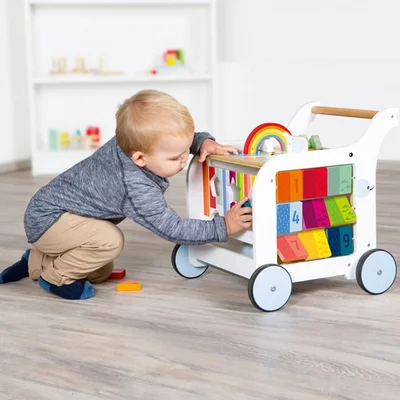 Small Foot Walker - Didactic Cube, on wheels, wooden, 42 x 39 x 42 cm