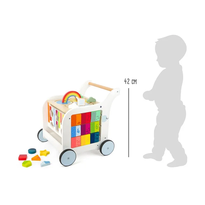 Small Foot Walker - Didactic Cube, on wheels, wooden, 42 x 39 x 42 cm