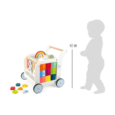 Small Foot Walker - Didactic Cube, on wheels, wooden, 42 x 39 x 42 cm
