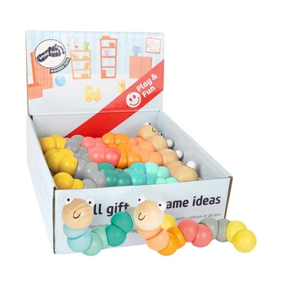 Small Foot Display with 14 Caterpillars, for motor skills, wooden