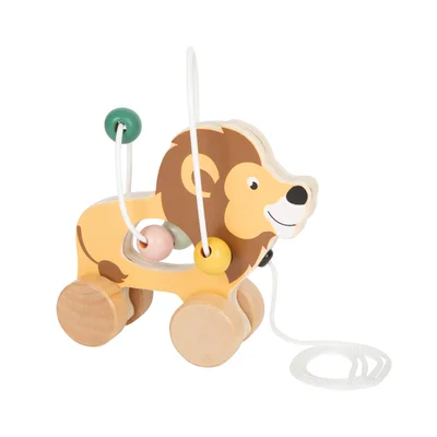 Small Foot Lion cub, wooden pull toy with spiral, safari