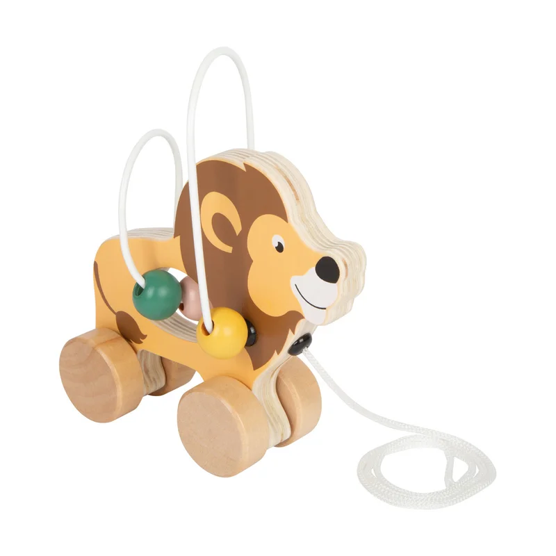Small Foot Lion cub, wooden pull toy with spiral, safari