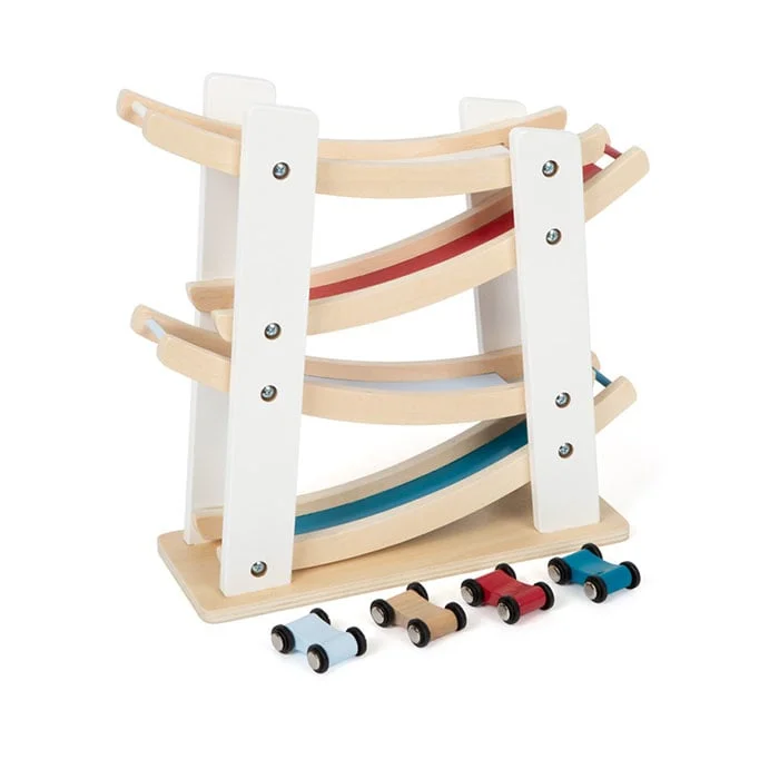 Small Foot Race Track, Wooden, with Four Cars, 25 x 10 x 27 cm