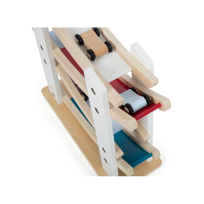 Small Foot Race Track, Wooden, with Four Cars, 25 x 10 x 27 cm