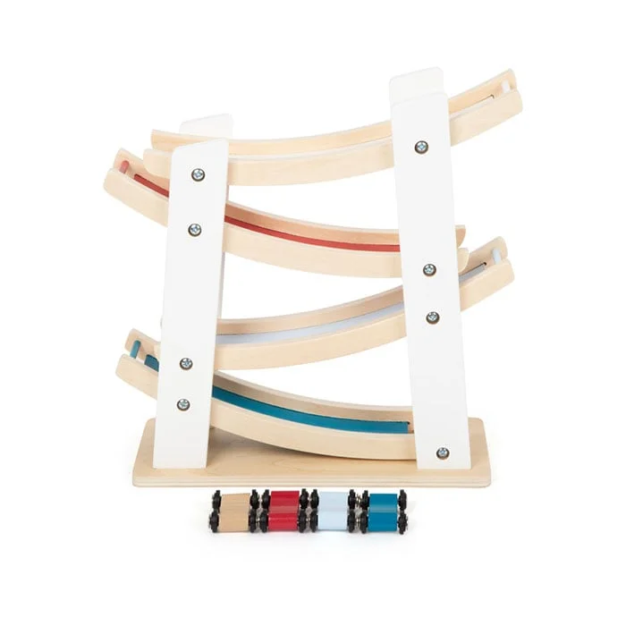 Small Foot Race Track, Wooden, with Four Cars, 25 x 10 x 27 cm