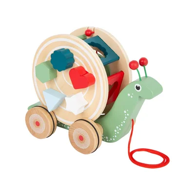 Small Foot Pull-along Toy Snail, with shape sorter, wooden