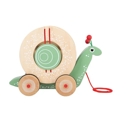 Small Foot Pull-along Toy Snail, with shape sorter, wooden