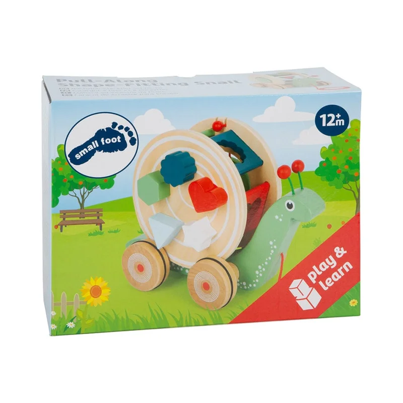 Small Foot Pull-along Toy Snail, with shape sorter, wooden