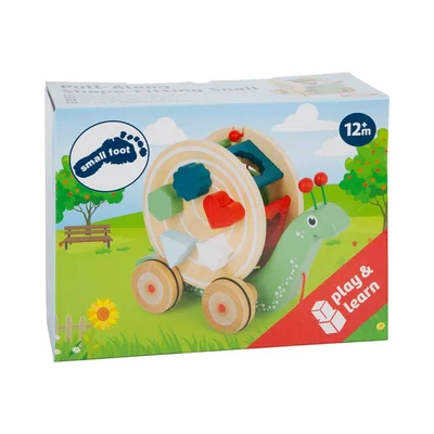 Small Foot Pull-along Toy Snail, with shape sorter, wooden