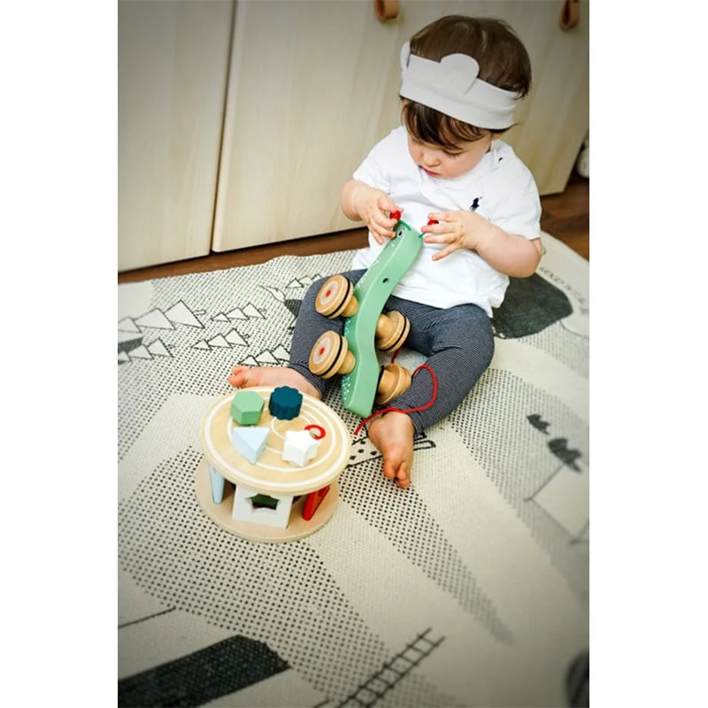Small Foot Pull-along Toy Snail, with shape sorter, wooden