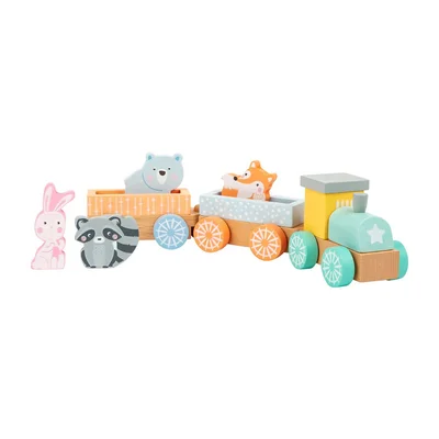 Small Foot Train, wooden, in pastel colors, 9 pieces