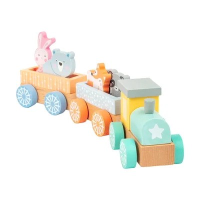 Small Foot Train, wooden, in pastel colors, 9 pieces