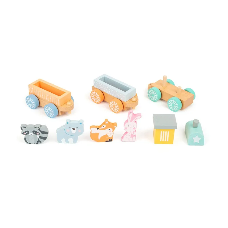 Small Foot Train, wooden, in pastel colors, 9 pieces
